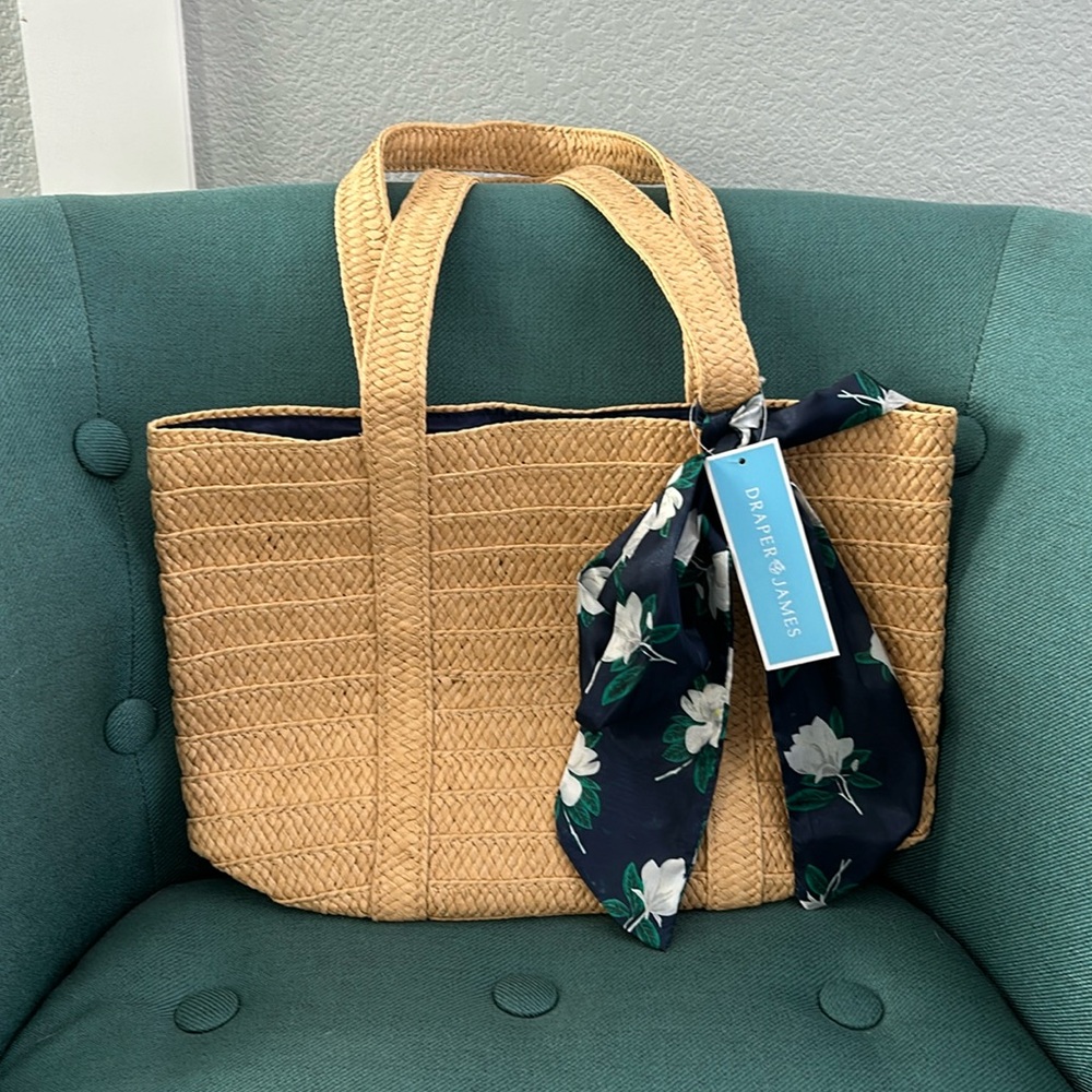 NWT Draper James Straw Bag with Floral Scarf
